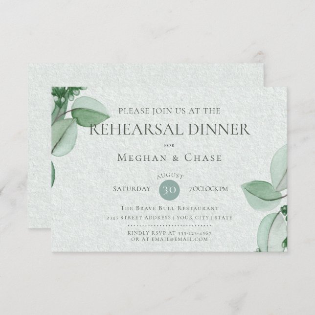 Wedding Rehearsal  | Elegant Watercolor Eucalyptus Invitation (Front/Back)