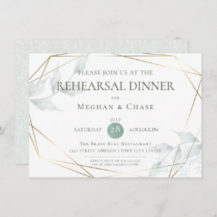 Wedding Rehearsal Grayed Jade Green Botanical Invitation