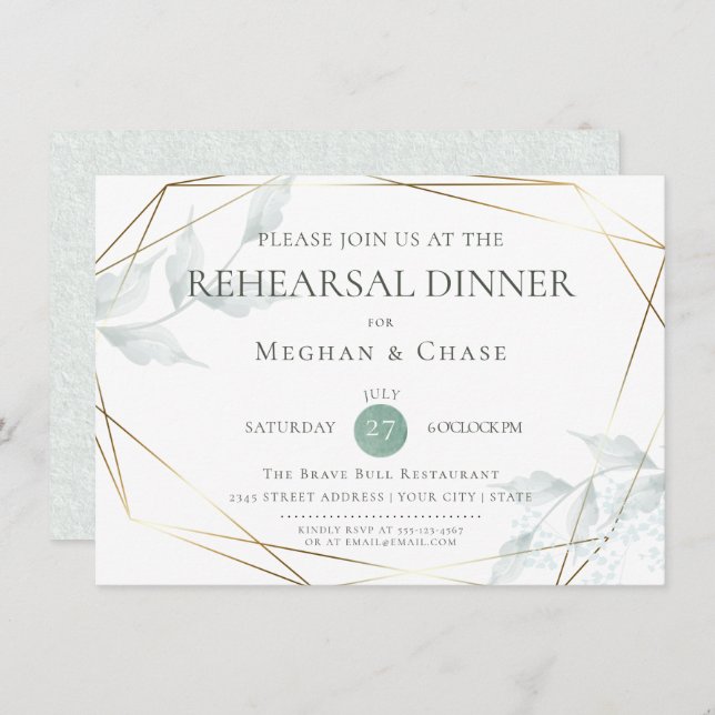 Wedding Rehearsal  | Grayed Jade Green Botanical Invitation (Front/Back)
