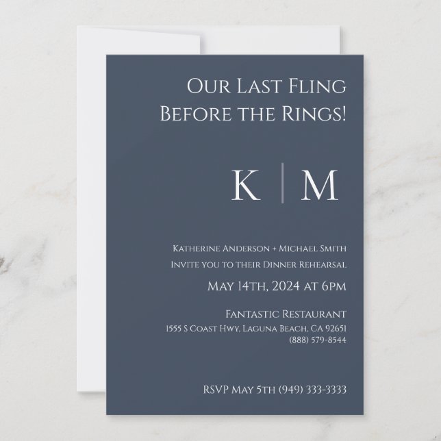 Wedding Rehearsal Invitation-Blue and White- Invitation (Front)