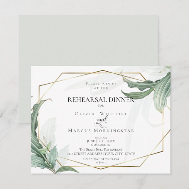 Wedding Rehearsal | Modern Elegant Tropical Leaves Invitation (Front/Back)