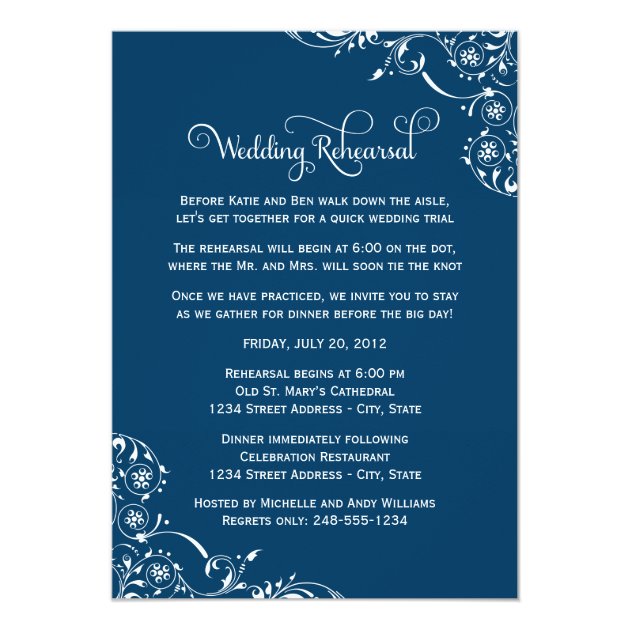 Wedding Rehearsal | Navy Blue Scroll Invitation