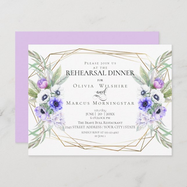 Wedding Rehearsal | Violet Anemone Floral Invitation (Front/Back)