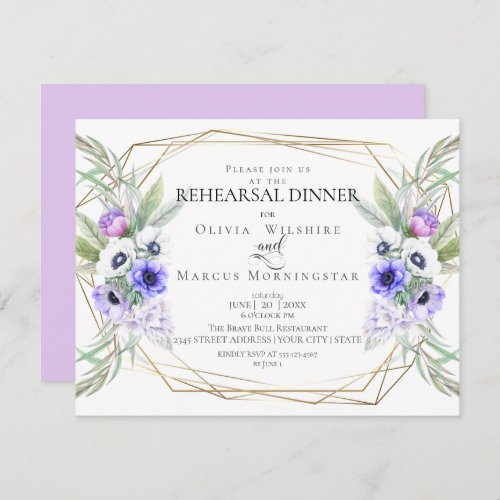 Wedding Rehearsal  Violet Anemone Floral Invitation