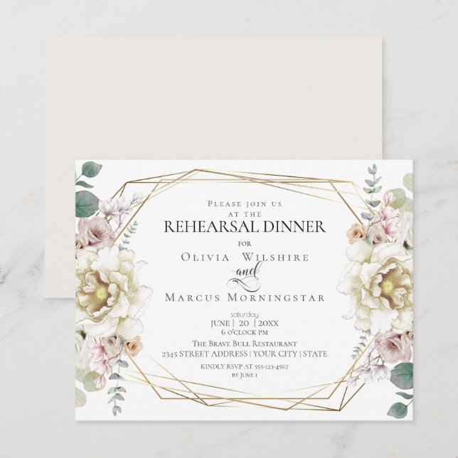 Wedding Rehearsal | Watercolor Blush Peonies Invitation (Front/Back)