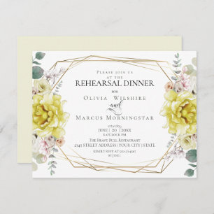 Wedding Rehearsal   Watercolor Yellow Peonies Invitation