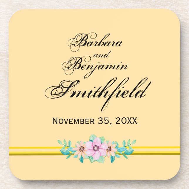 Wedding Remembrance Floral - Personalize Beverage Coaster (Front)