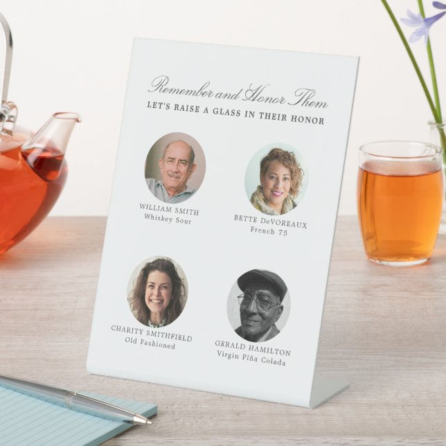 Wedding Remembrance Four Photo Cocktail Menu Pedestal Sign (In SItu)