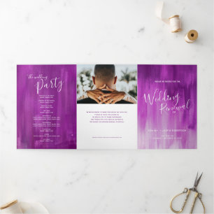 Wedding renewal ceremony modern abstract art mauve Tri-Fold program