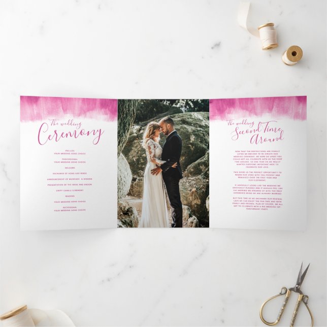 Wedding renewal ceremony modern abstract art red Tri-Fold program (Inside)