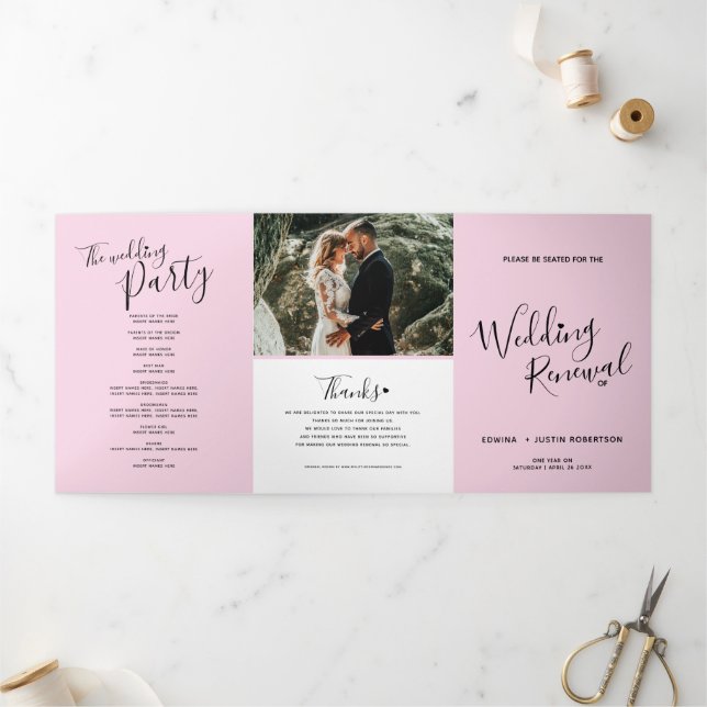 Wedding renewal ceremony pink black white Tri-Fold program (Outside)