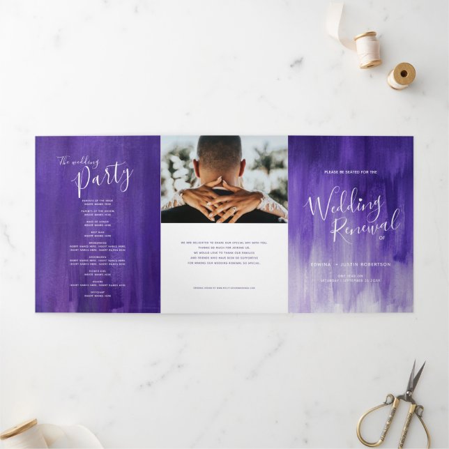 Wedding renewal ceremony purple abstract art Tri-F Tri-Fold Program (Outside)
