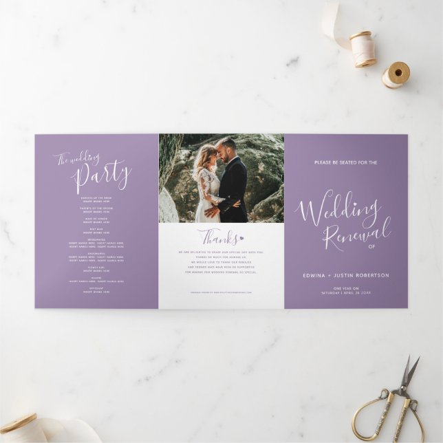 Wedding renewal ceremony purple and white program (Outside)