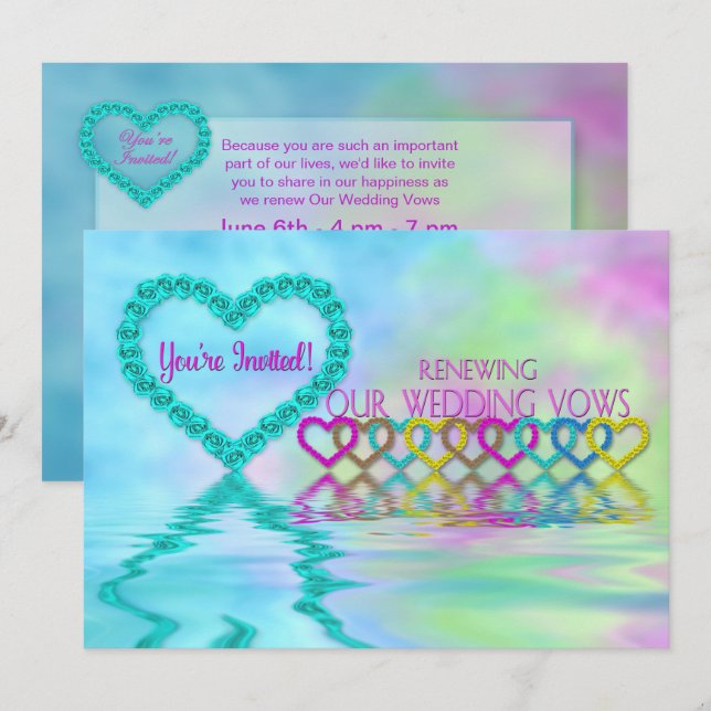 Wedding Renewal of Vows Invitation  - Roses/Hearts (Front/Back)