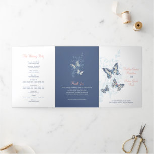 Wedding renewal program blue coral butterflies