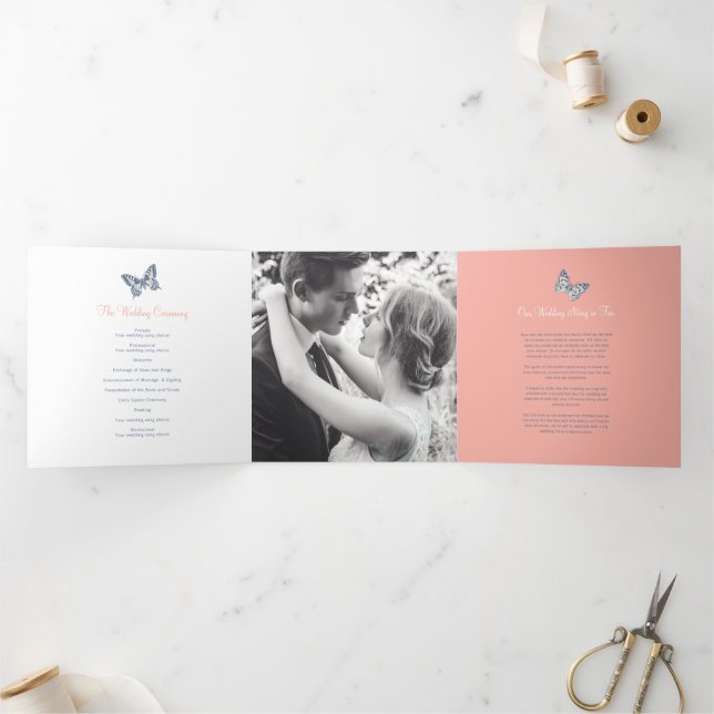 Wedding renewal program coral dark blue butterfly (Inside)