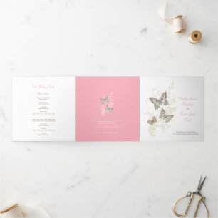 Wedding renewal program pink brown butterflies