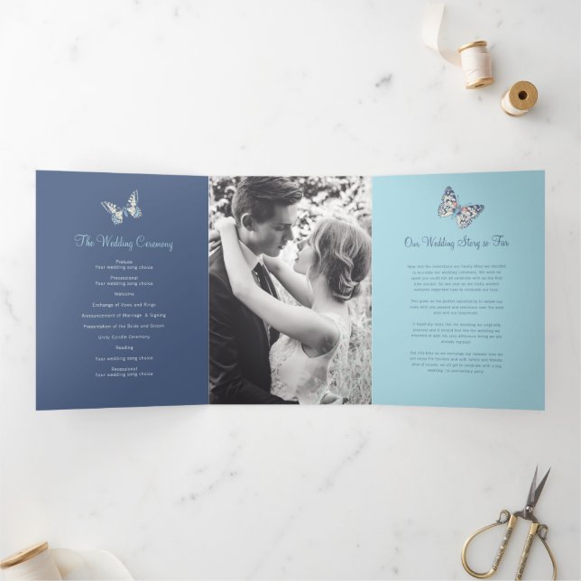 Wedding renewal program shades of blue butterflies (Inside)