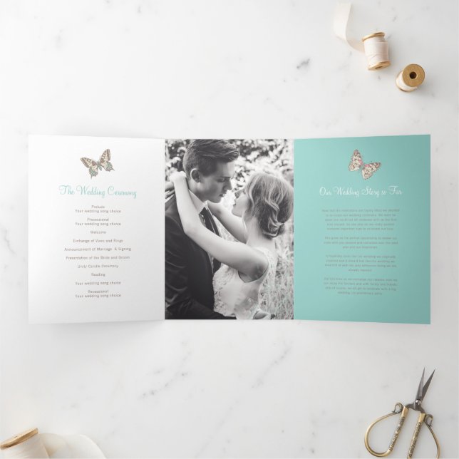 Wedding renewal program teal aqua butterflies (Inside)