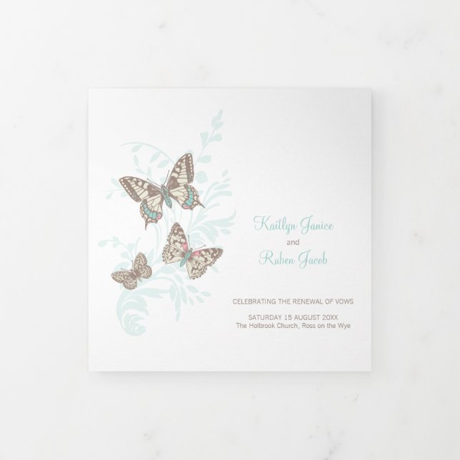 Wedding renewal square program aqua butterflies (Cover)