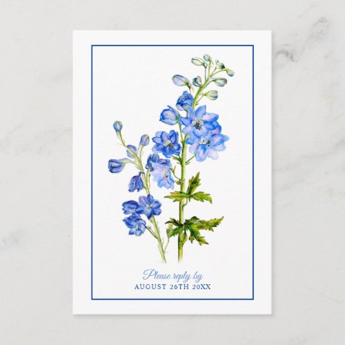 Wedding reply blue delphinium flowers border enclosure card