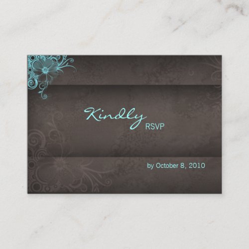 Wedding reply card turquoise blue brown business card
