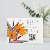 Wedding Reply QR Code Bird of Paradise Cards (Standing Front)