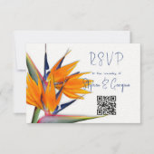 Wedding Reply QR Code Bird of Paradise Cards (Front)