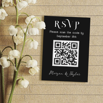 Wedding Reply Qr Code Black N White Enclosure Card by sandpiperWedding at Zazzle