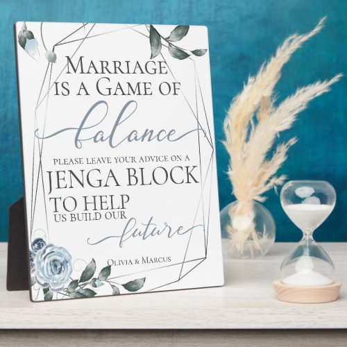Wedding Request Jenga Block Dusty Blue Floral 2 Plaque