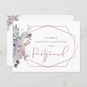Wedding Rescheduled Floral Geometric Changed Date Announcement Postcard