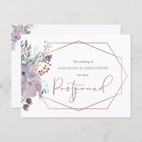 Wedding Rescheduled Floral Geometric Changed Date Announcement Postcard