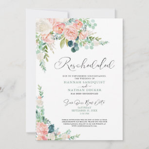 Wedding Rescheduled Watercolor Pink Floral New Save The Date