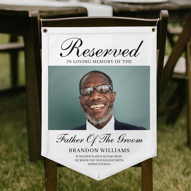 Wedding Reserved Memorial Chair Father Of Groom  Pennant (Reserved Chair for Father Of The Groom White Felt Pennant for Wedding Reception Memorial )