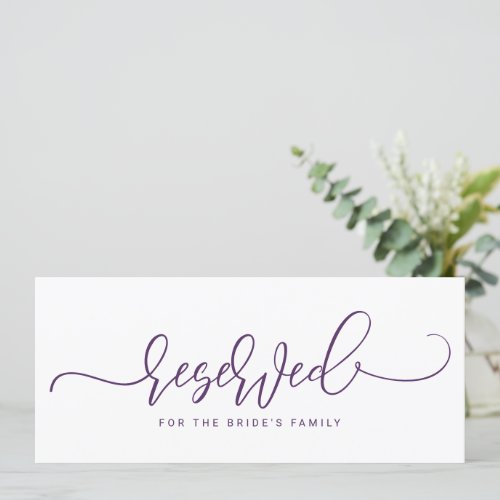 Wedding Reserved Sign Bouncy Script Purple Plum Invitation