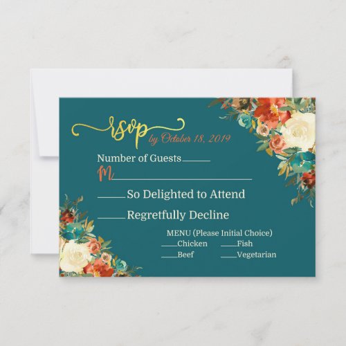 Wedding Response Card 2 _ Teal  Orange Floral