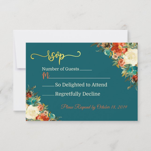 Wedding Response Card - Teal & Orange (Front)