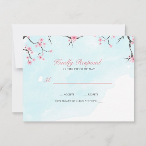 Wedding Response Card  Watercolor Cherry Blossoms