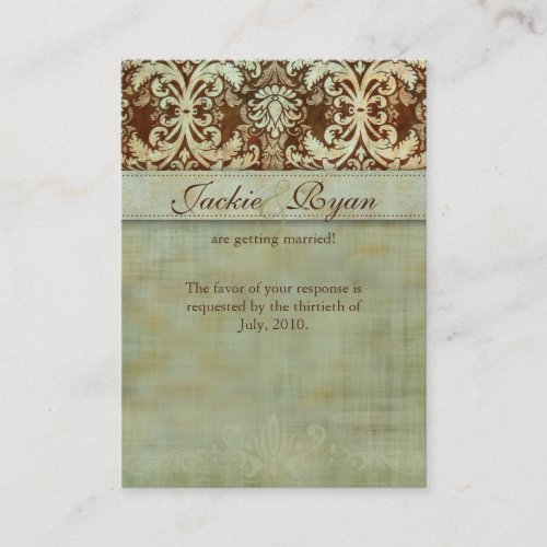 Wedding Response Cards Damask Green Vintage Business Card Template