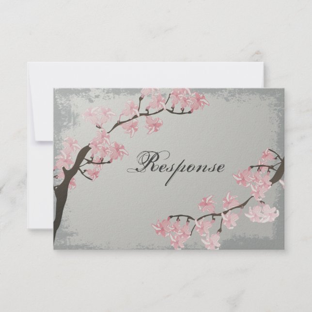 Wedding Response RSVP Card - Pink Cherry Blossom (Front)