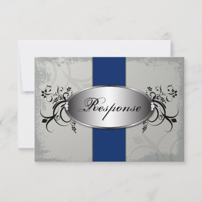 Wedding Response RSVP Card Royal Blue Slate Gray (Front)