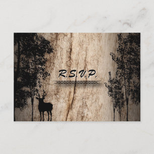 Wedding Response RSVP Card Rustic Board Deer Trees