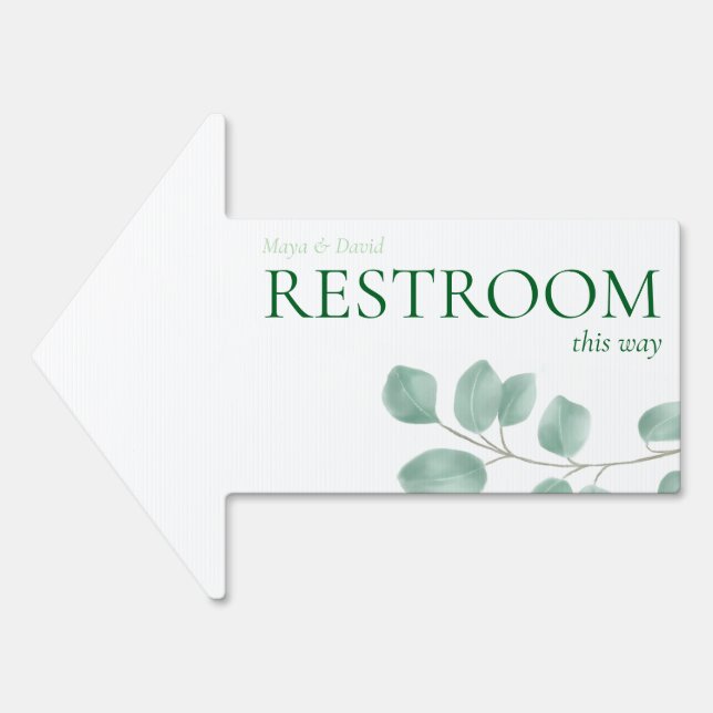 Wedding Restrooms Outdoor Arrow Sign Eucalyptus (Front)