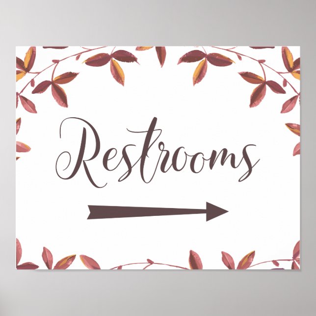Wedding Restrooms Right Arrow Sign Rustic Autumn (Front)