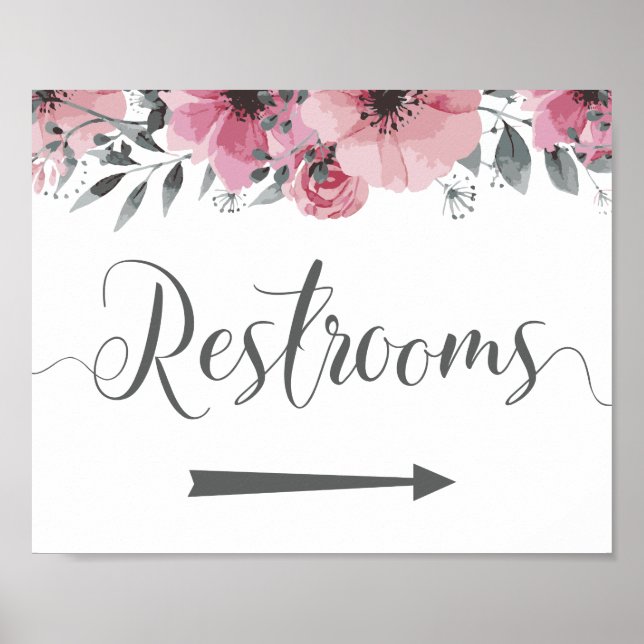Wedding Restrooms Sign. Right Arrow Directions. Poster (Front)