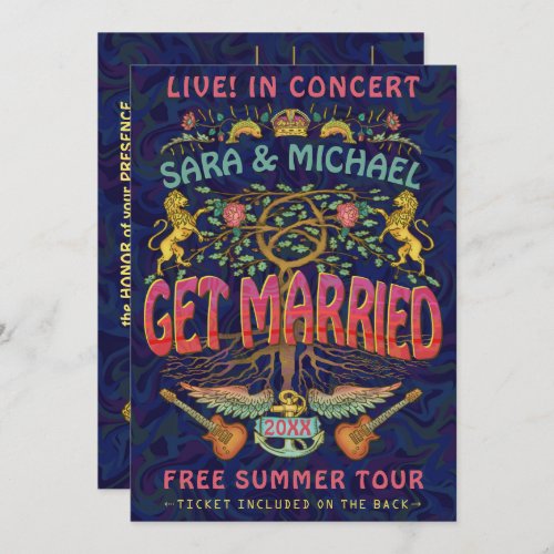 Wedding Retro 70s Band Concert Ticket Theme Invitation