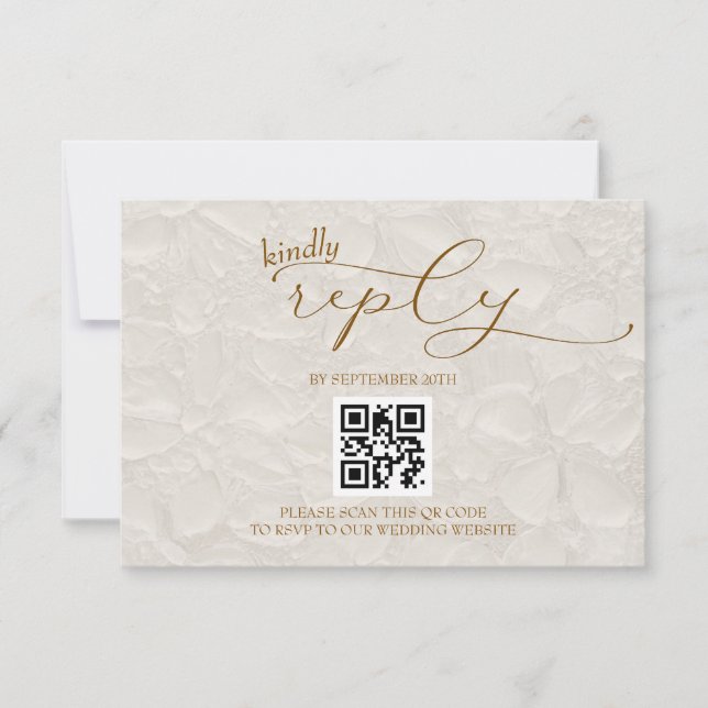 Wedding Retro Simple Beige QR RSVP Card (Front)