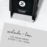 Wedding Return Address | Elegant Minimalist Script Self-inking Stamp<br><div class="desc">Simple,  elegant couple return address stamp in a modern minimalist design style with an elegant natural script typography in classic black and white,  with an informal handwriting style font. The text can easily be personalized for a super unique stamp for your wedding or everyday use!</div>