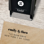 Wedding Return Address | Informal Modern Retro Self-inking Stamp<br><div class="desc">Simple,  stylish couple return address stamp in a modern minimalist design style with a retro typography in classic black and white written in an informal casual style. The text can easily be personalized for a unique one of a kind stamp for your wedding or any occasion!</div>