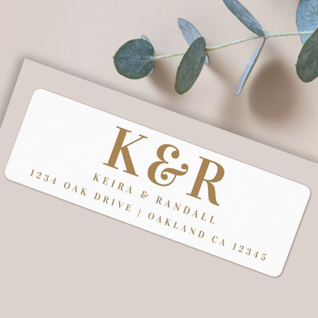 Wedding Return Address Label | Gold Monogram (An elegant gold and white return address label, perfect for couples, wedding or everyday mail)